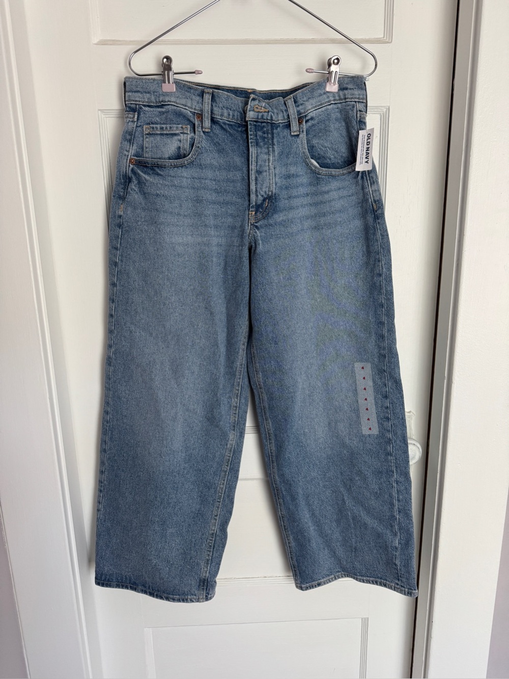 NWT Old Navy Mid-Rise Slouchy Wide Leg Jeans Petite 4 Medium Wash